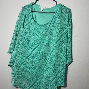 Dana Buchman Size XL Green Poncho Blouse Set Tank Top